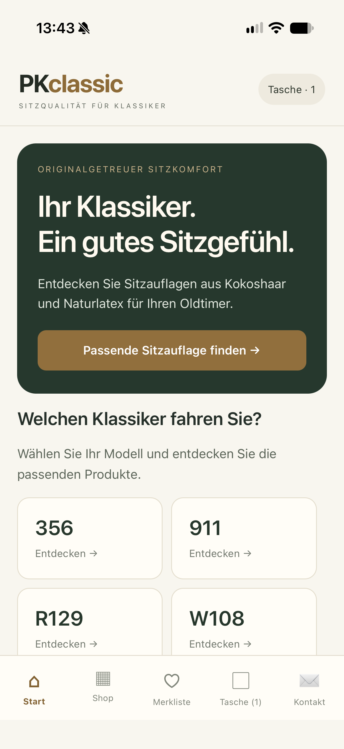 Startseite der PKclassic App